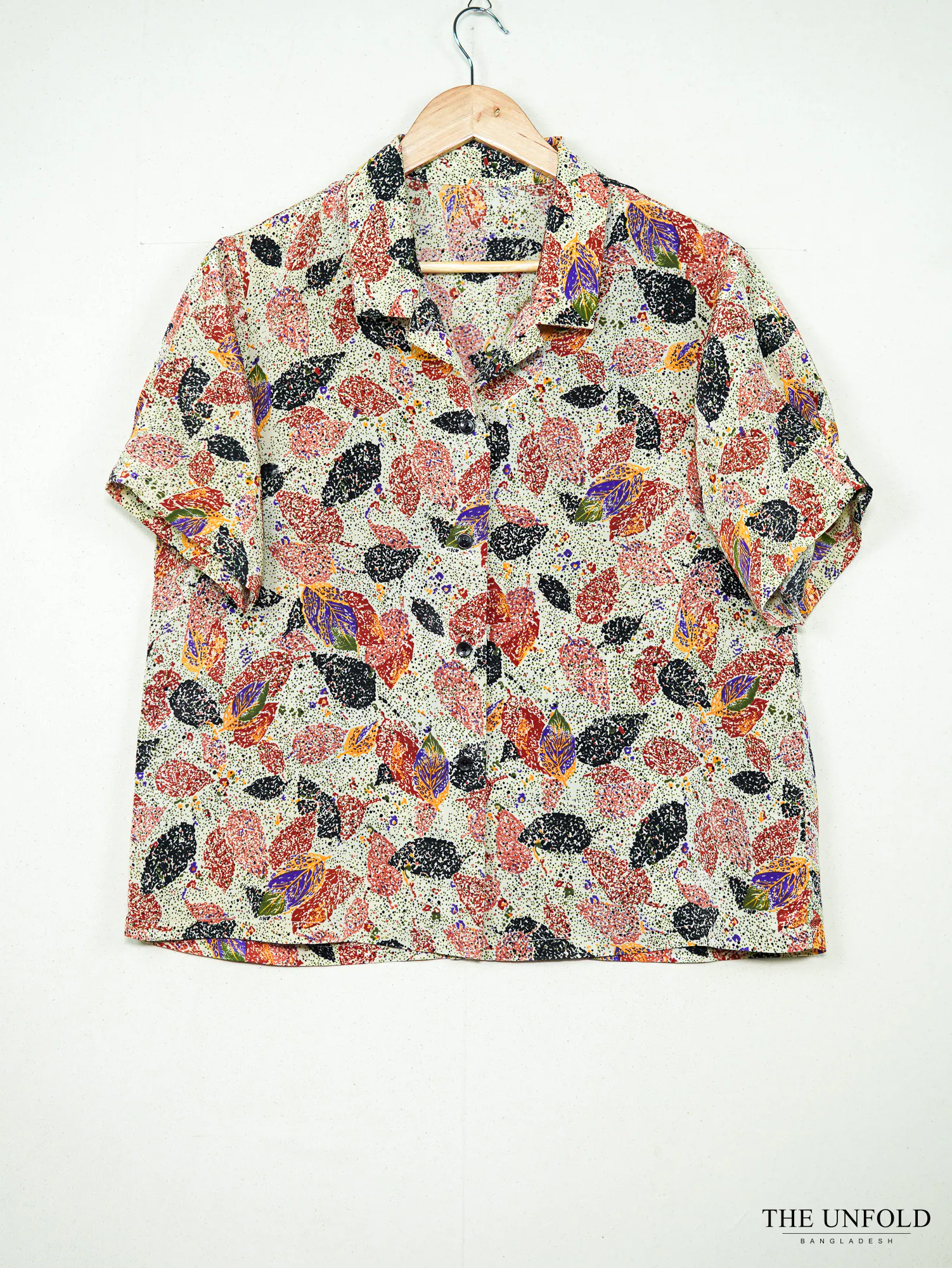 Women's Multi-color Printed Short Sleeve Collared Shirt