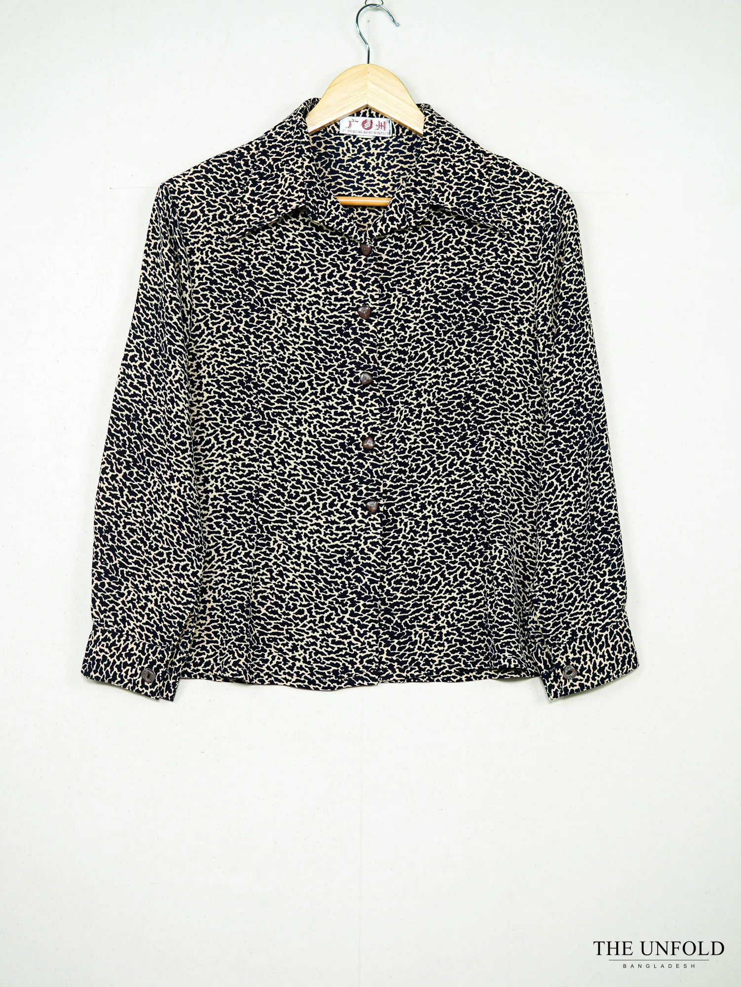 Women's Black and Beige Printed Button-Down Shirt