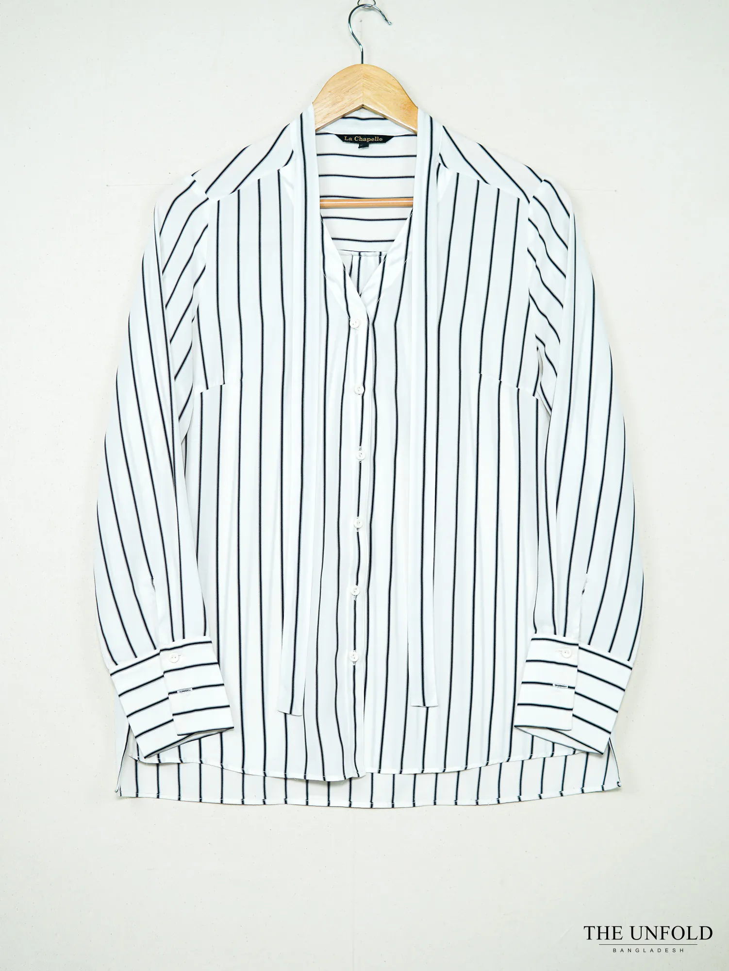 Women's White Striped Tie-Neck Top