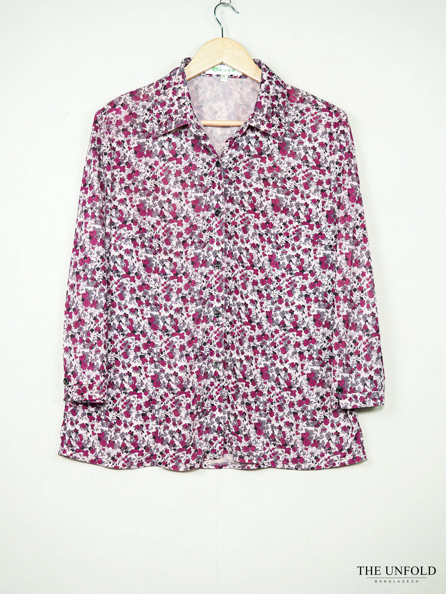 Women's Pink Floral Collared Button-Front Shirt
