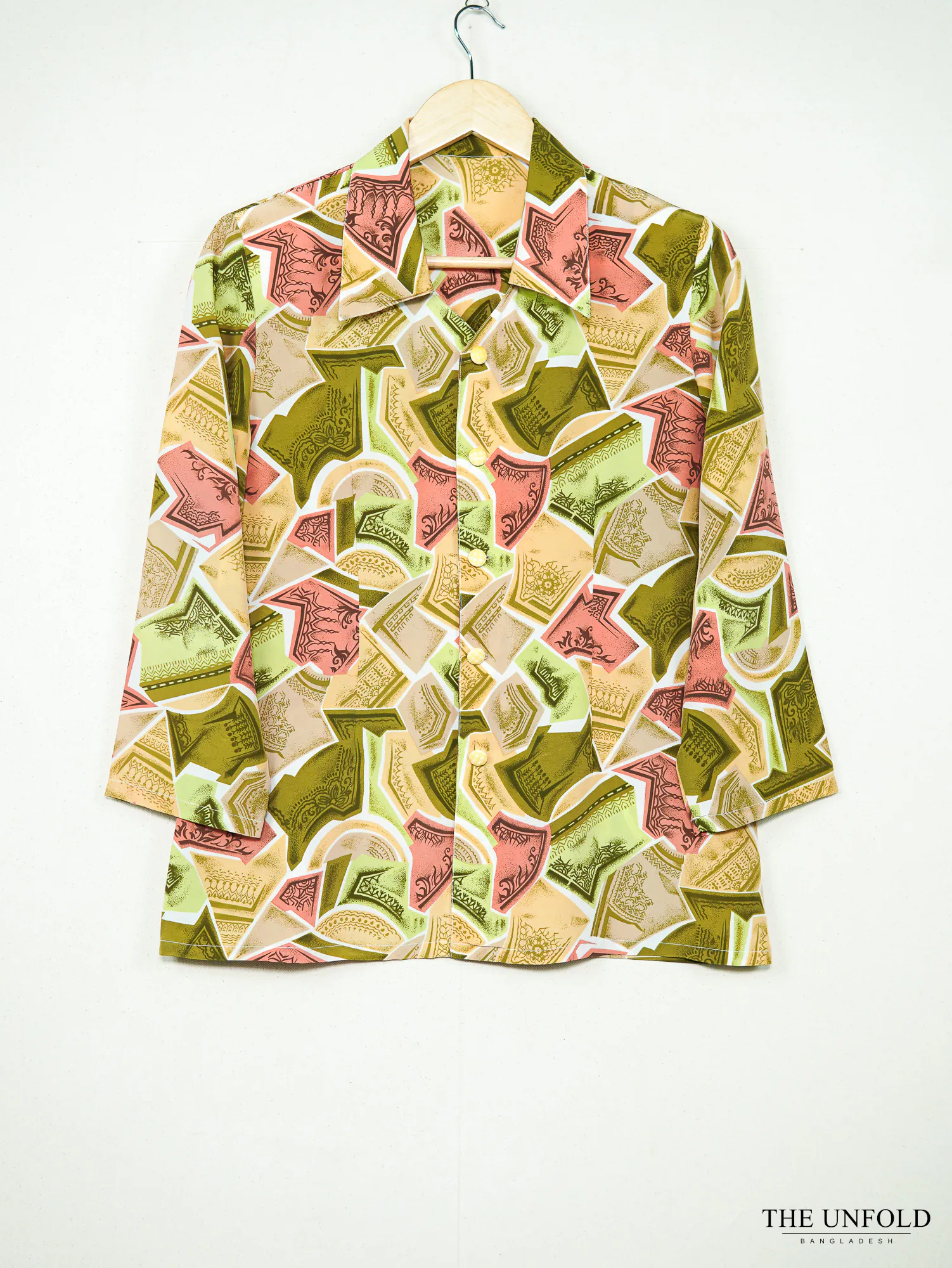 Women's Multi-color Abstract Printed Collared Top