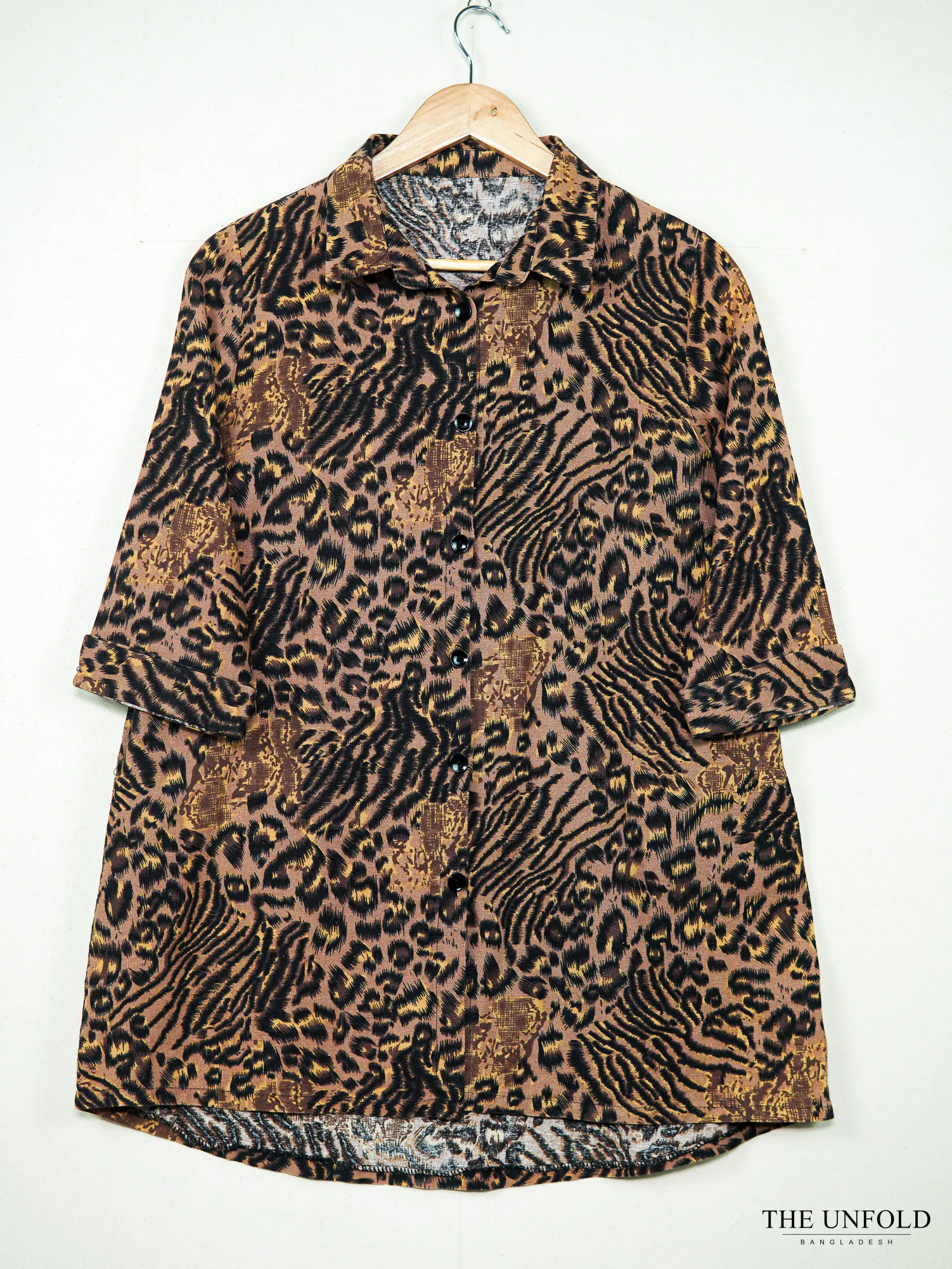 Women's Brown Animal Print Button-Down Shirt