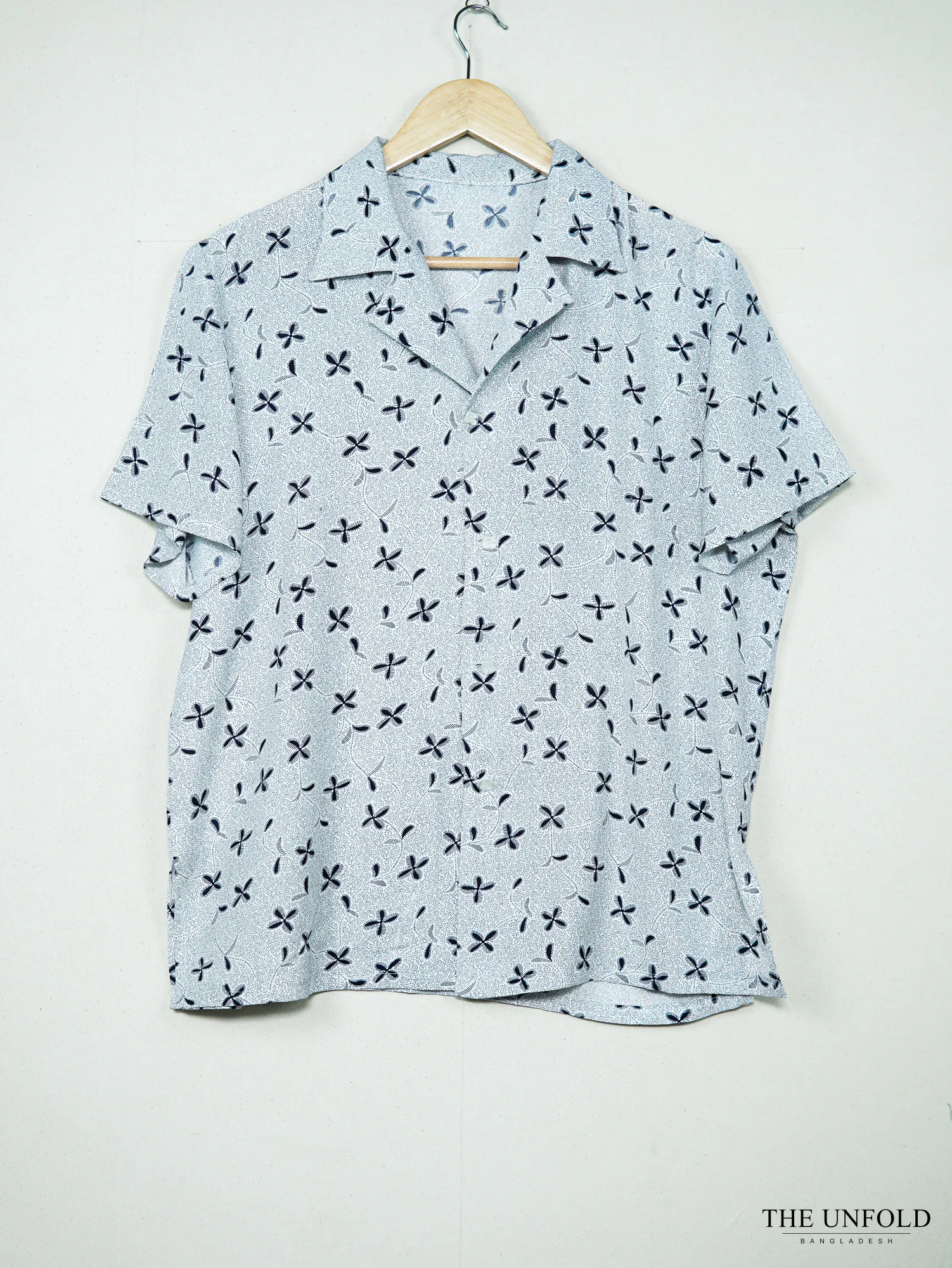 Women's Light Blue Printed Camp Collar Shirt
