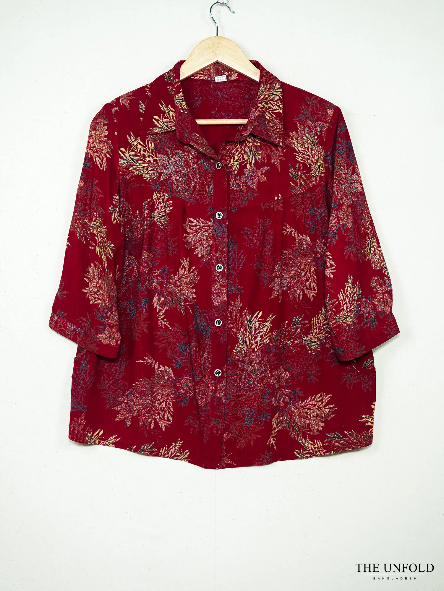 Women's Burgundy Floral Button-Front Shirt
